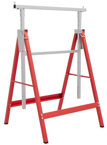 HOMCOM Set de 2 Caballetes Telescópicos Plegables con Altura Ajustable Caballetes de Sierra de Acero para Mesa y Trabajo de Bricolaje Carga 200 kg 68x58x80-130 cm Rojo