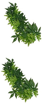 Housoutil 2pezzi Piante Simulazione Rattan Per Terrario Decorazione Habitat Reptile Con Ventosa Naturale Per Rettili Anfibie e Pesci Foglie Finti