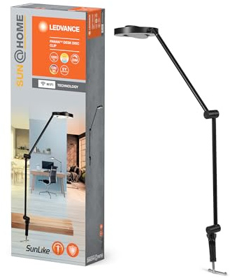 LEDVANCE SUN@HOME PANAN DESK DISC CLIP Schreibtischleuchte, weiß, 15W, 1200lm, regulierbares Weißlicht (2200K bis 5000K), dimmbar, passt das Licht automatisch dem Biorhythmus an, IP20