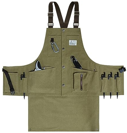 AthuAh Arbeitsschürze mit Taschen, Arbeitsschürzen mit Taschen, wasserdichte Canvas-Werkzeugschürze, abnehmbarer Saum for Schreiner, Mechaniker, Klingenschmied (Color : Green)