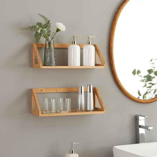 [en.casa] Wandregalset Gjerdrum Hängeregal im 2er Set schwebende Regale Bücherregal 43x15x15cm Wanddeko aus Bambus für Badezimmer, Küche