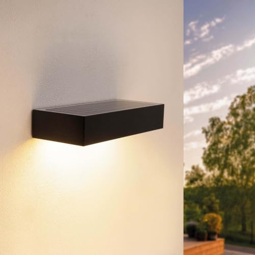Ledvion Moderne Solar-Wandleuchte mit Bewegungssensor, Schwarz, 6W, 3000K, IP65 Wasserdicht & 220 Lumen, Bewegungserkennung & Dämmerungsschalter, Energieeffizient & Wetterfest