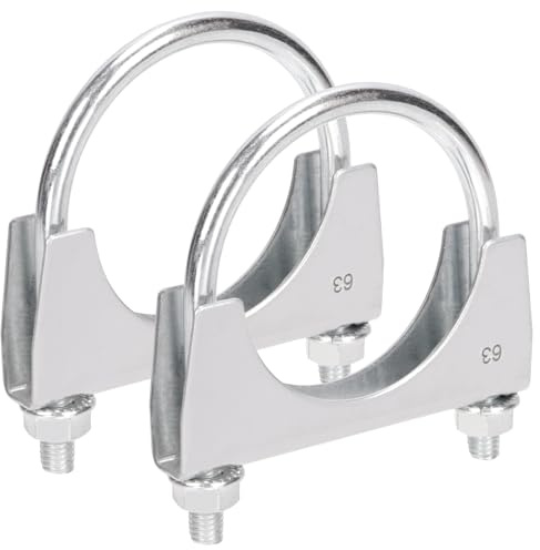Rustark 2 abrazaderas de acero inoxidable de 63 mm para tubo de escape, de acero inoxidable, redondas, en forma de U, para tubo de escape