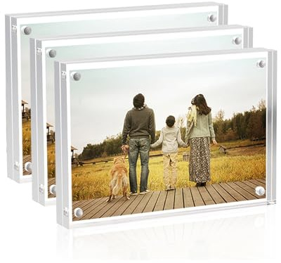 Sezanrpt Acryl-Bilderrahmen, 6,3 x 8,9 cm, transparent, doppelseitig, magnetisch, für den Schreibtisch, rahmenlos, Geldbörse, kleine Bilderrahmen, 5 x 7 cm, 3 Stück