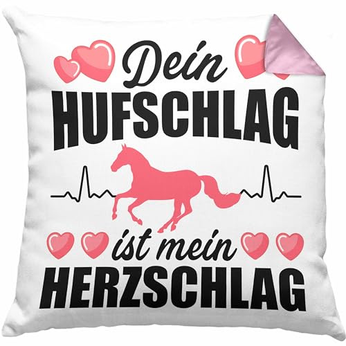 Trendation Pferde Kissen mit Füllung 40x40 Geschenk Mädchen Spruch Reiten Geschenke Pferd für Reiterin Pferdeflüsterer Erwachsene (Rosa)
