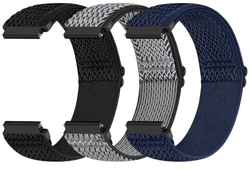 Yunshare Quick Release Watch Strap 18mm 19mm 20mm 22mm 24mm, Elastic Nylon Watch Bands Women Men for Samsung/Garmin/Fossil/Amazfit/Huawei/COROS/Xiaomi Replacement Wristband, 3pcs