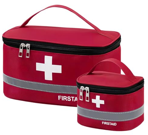 Colexy 2stk Medikamententasche Tragbar - Reiseapotheke Große Kapazität - Medizin Aufbewahrungstasche Notfalltasche Erste Hilfe für Reisen Home Büro (Rot)