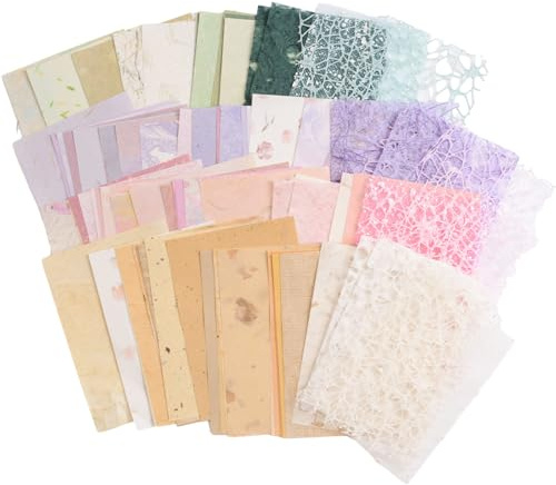 HICOHAND Scrapbook Paper Textured Handmade Paper, 4 Pack Textured Scrapbook Paper and Mesh Fabric Assorted Set for Scrapbooking Planner Journal Supplies