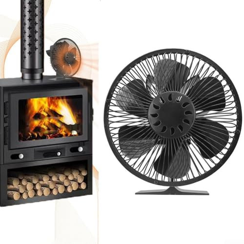 Holzofenventilator mit 6 Flügeln – Holzbrenner-Ventilator, wärmebetriebener Kaminventilator für Holzofen/Holz/Holzofen/Kamin mit Schutzhülle