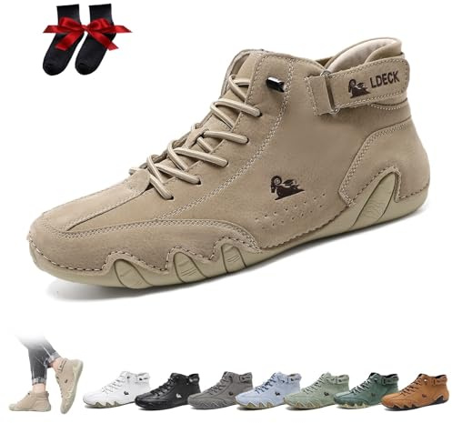 Italienska handgjorda höga stövlar Unisex Outdoor All-terräng Minimalistiska Beck-skor Lättviktsventilerande Halkfria Casual Barfotaskor for vandring Camping & kör Chukka-stövlar(Khaki,34EU)