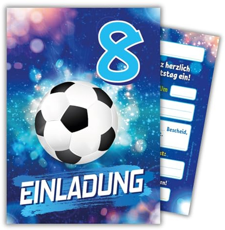 JuNa-Experten 12 Einladungskarten zum 8. Kindergeburtstag Jungen Fußball Fussball Einladungen achte Geburtstag