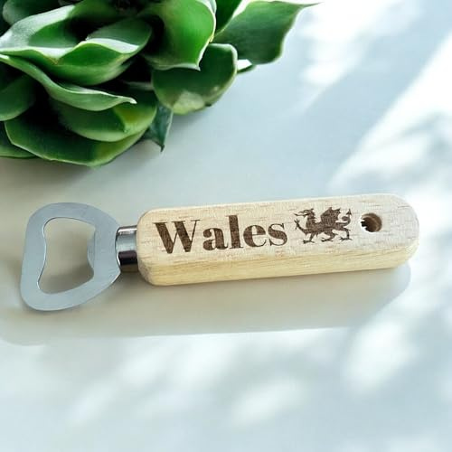 Ashton and Finch Welsh kapsylöppnare i trä – perfekt walesisk gåva – rustik och snygg flasköppnare med walesisk design