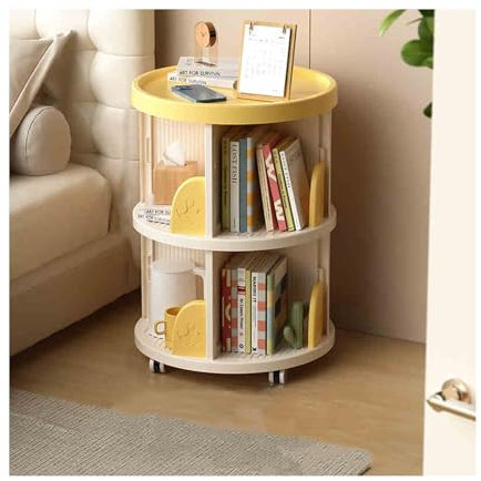 HUFIREHU Drehbares BüCherregal Raumteiler Standregal Drehregal BüRoregal Dekoregal 360° Frei Drehbar Drehbares BüCherregal, Standregal 360 Grad, Lagerregal FüR Kinder Und Erwachsene(Yellow,2nd Floor)