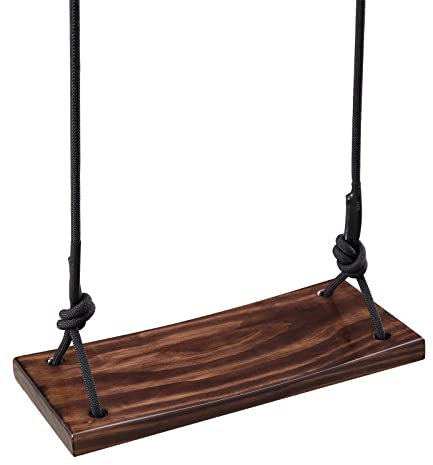PELLOR Wood Swing Seat, Carbonized Wooden Tree Swing Set, Adjustable Rope Swings for Teenagers Adult in the Garden,Yard,Outdoor & Indoor,Max Load 440lbs