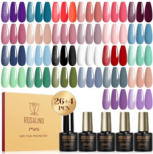 ROSALIND UV Nagellack Set, 30 Stück Farbgel Nähgel, Soak-Off Mini UV Gel Nagellack Schwarz Weiß Rot für Nagel Design Geschenk