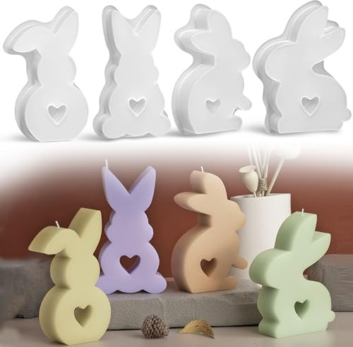 4 Stück Silikonform Ostern, Silikonformen Gießformen Ostern Kaninchen 3D Osterhase Silikonform Gießformen Kerzenformen Seifenform, für Kerzenherstellung Osterdeko Handwerk (B)