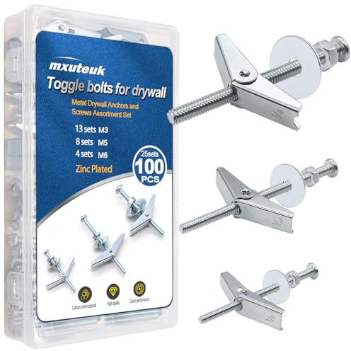 mxuteuk 100Pcs Toggle Bolts M3 M5 M6 Heavy Duty Drywall Anchors and Screws Assortment Set Toggle Bolts and Wing Nut Kit with Nuts washers (25sets) K-136