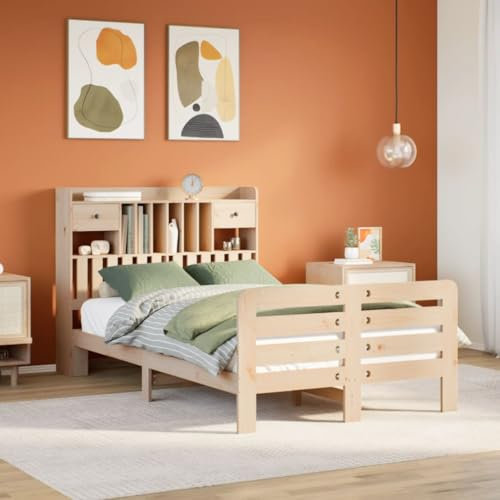 Iiaky Massivholzbett mit Regal ohne Matratze Bett Mit Stauraum Massivholzbett Holzbett Bettgestell 135x190 cm Kiefernholz // 3309986