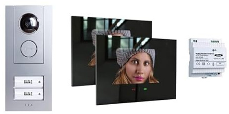 m-e Video Türsprechanlage 2 Familie – Sprechanlage mit Kamera für Zweifamilienhaus – WLAN & App-Anbindung – 7 Zoll Touchscreen, Nachtsicht & digitaler Bildspeicher - 4 Draht (Silber/Schwarz)