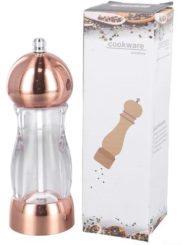 Molinillo de pimienta de diseño transparente con agarre cómodo y eficiente salida de polvo, para uso culinario (dorado)