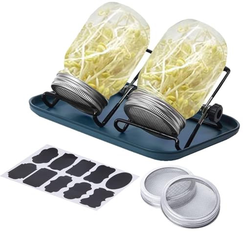 Sprouting Jar Kit - Sprouting Jar Kit | Sprossen wachsendes Kit mit Edelstahlständer, Tablett | Edelstahlständer, Bio -Sprossenglas, wachsendes Kit mit Masongläser, breiter Masonglas Germin.