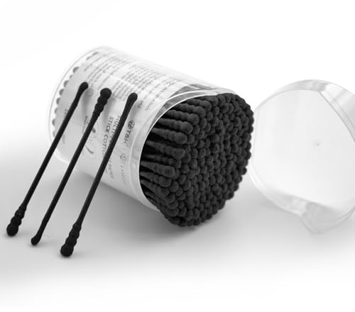 T&K 160 Pack Black Disposable Cotton Buds - Double Ended Scoop & Spiral, Lint-Free, Eco Paper Stick, Ear Spoon by Safe 45° Angled Designed, for Ear Care/Makeup/Crafts