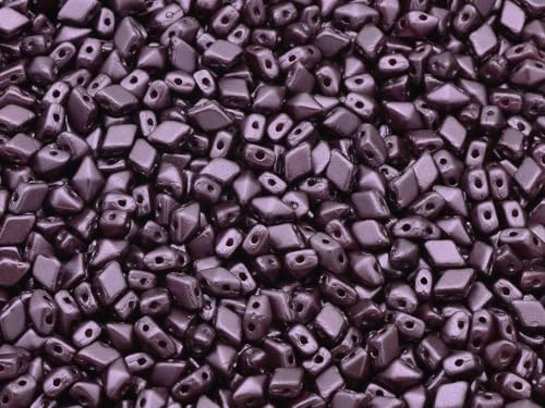 300pcs Diamonduo 2-Hole Beads Rhombus Gemduo, Chalk White Burgundy (03000-25031), Glass, Czech Republic (0.16 x 0.24 inches)