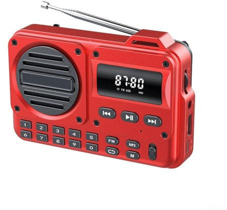 Radio Digital FM/Am, Radio portátil, Pantalla LCD, Altavoz Fuerte, con batería de 1200 mAh y Salida de 5 W, Recargable Funciona con Pilas, para Deportiva Musica Noticias (Rojo)