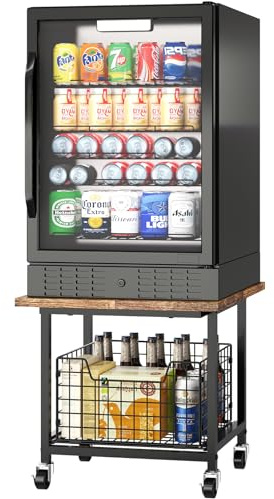 Mini Fridge Stand with Storage, Small Refrigerator Stand with Wheels, Mini Fridge Cabinet-Max Load 300 LBS Heavy Microwave Printer Stand Mini Fridge Cart for Dorm, Apartment, Kitchen, Office (Brown)