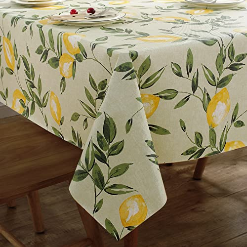 Arquiel Wachstischdecke mit Zitronenmotiv, Gelb, Quadrat, 140 x 140 cm | Abwischbare PVC Wachstischdecke Wetterfest mit Blattmotiv für Küche, Esszimmer, Outdoor und Festliche Tischdekoration