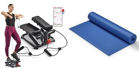 Sunny Health and Fitness Total Body Smart 2-in-1 Stepper Machine, Total Body Workout, Adjustable + Yoga Mat - Blue