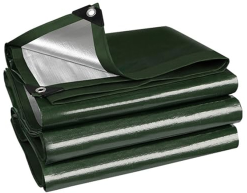 Telone impermeabile resistente, 3 x 4 m, 0,2 mm di spessore, in polietilene, reversibile, resistente ai raggi UV, con occhielli verde/argento, perfetto per tende a baldacchino, barca, camper o piscina