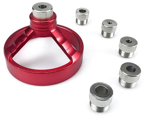 Vibrivio Bohrhilfe Senkrecht Bohren, Bohrführung für vertikales Lochbohren mit 6/7/8/9/10 mm Buchse, Holzbearbeitungswerkzeug aus Aluminiumlegierung für präzise Ausrichtung (Rot)