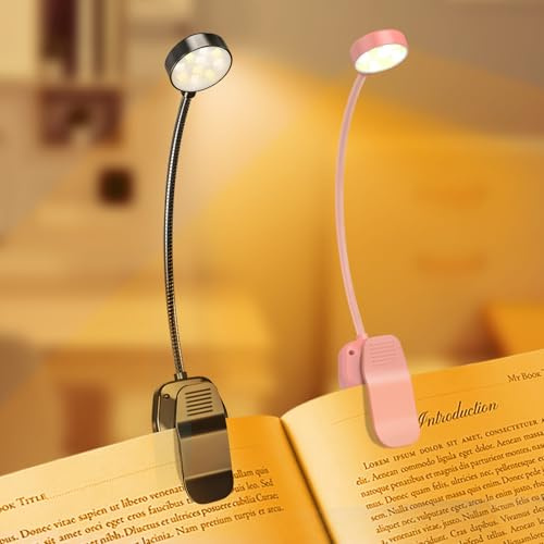 KTEBO Book Reading Light 2 Packs Rechargeable, Eye Care 10 LED Lamp for Reading in Bed - Adjustable Brightness, 3 Color Temperatures, 30+ Hours Runtime, Gifts for Book Lovers