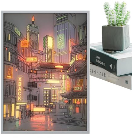 Dipinto luminoso con città, decorazione da parete ad alta definizione con illuminazione, per soggiorno, camera da, studio, camera dei bambini, decorazione per ingresso