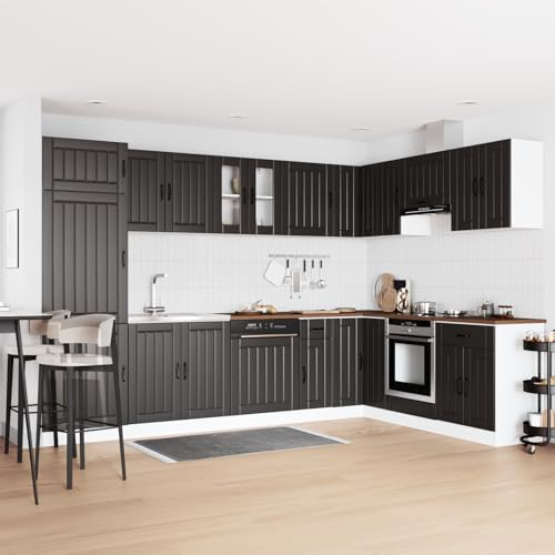 SKTQYQO Armadio da Cucina Lucca con Doppio Lavandino in Legno Ingenerizzato Nero, 2 Articoli, Mobile Base Lavello con Porte e Altezza Regolabile per Organizzazione e Funzionalità,
