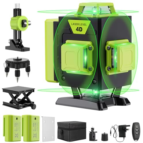 Livella Laser Autolivellante 16 Linee, 4 X 360 °Livello Laser Autolivellante Verde, 2 x Batterie, Autolivellante, Supporto rotante, Telecomando Cabina di rilevamento
