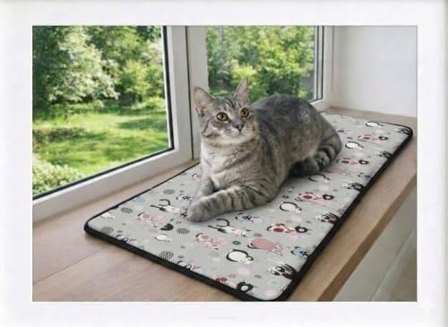 Cuscino per davanzale della finestra con motivo topo, impermeabile, comodo e stabile, con 2 strisce autoadesive (Catnip, 70 x 30 cm)