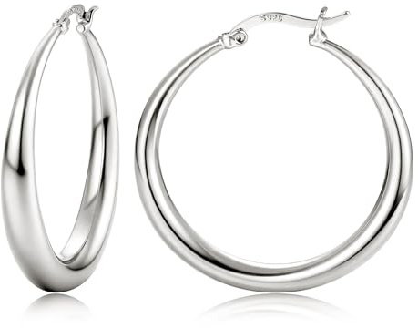 Dochais Pendientes Aro Grandes Plata de Ley 925 Chapado en Oro Clasicos Hipoalergenicos Ligeros Aros Mujer 24/33/43MM