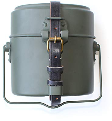 ANQIAOGreen Collectibles WWII WW2 German M31 Mess Kit Tin with Leather Strap Dinner Box 3 Parts in 1