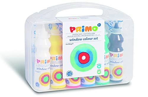 PRIMO Set di pittura per finestre per bambini | colori vivaci Window Color in bottiglie da 80 ml | in valigetta multiuso con accessori