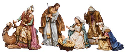 Joseph's Studio by Roman 6-Piece Nativity Set, 8 H Christmas Nativity Scene with Holy Family and Three Kings, Resin and Stone Religious Holiday Decor