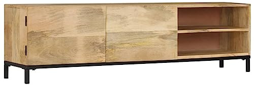 vidaXL Bois Massif de Manguier Meuble TV Étagère Support pour TV Table Basse TV Meuble Multimédia Armoire HiFi Armoire Bas Salon 145x30x41 cm