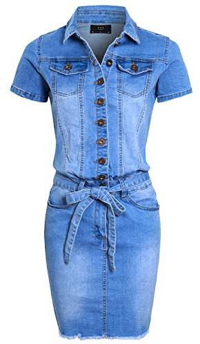 SS7 Damen Denim elastischer Knopf durch Kleid