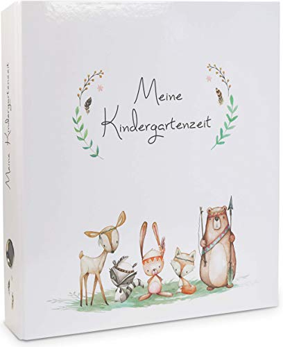 OLGS Sammelordner Meine Kindergartenzeit | Erinnerungsordner, Kindergartenordner Tiere | Ordner für Kinder, Sammelmappe, Kindergarten, Einschulung, Ringordner, Aktenordner DIN A4 - Cute Boho Freunde