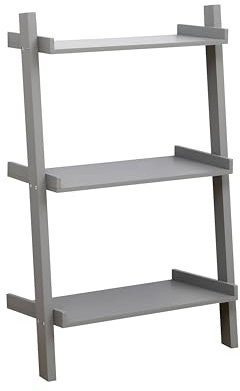 Home Source Ladder Bookcase Shelving Unit Display Ornament Stand Shelf Wall Rack Storage, Grey, 3 Tier
