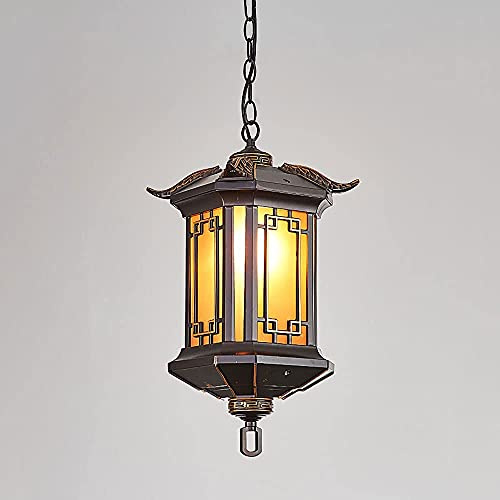 ACLBLK Style Chinois Classique Lanterne Étanche Lustre Suspendu Pavillon Extérieur Balcon Allée Éclairage Suspension Lampe E27 Antipluie Plafond Suspendu Lumière Antirouille Ensemble Luminaire