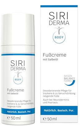SIRIDERMA Fußcreme | Desodorierende, basische Fußpflege für trockene und zu Geruchsbildung neigende Füße| Auch bei Neurodermitis und Psoriasis (ohne Parfum, 50 ml)