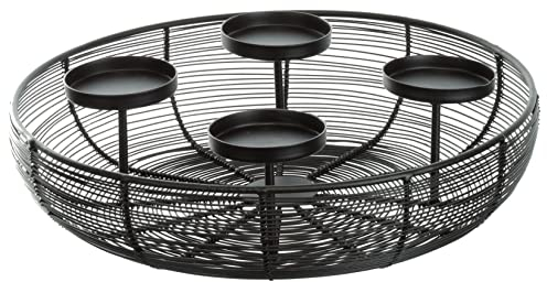 Brandsseller Adventskranz Metall Schwarz Ø 36,5 cm – Moderner Kerzenhalter für 4 Stumpenkerzen, Runder Weihnachtskranz, Tischdeko & Zeitloses Design für Weihnachten