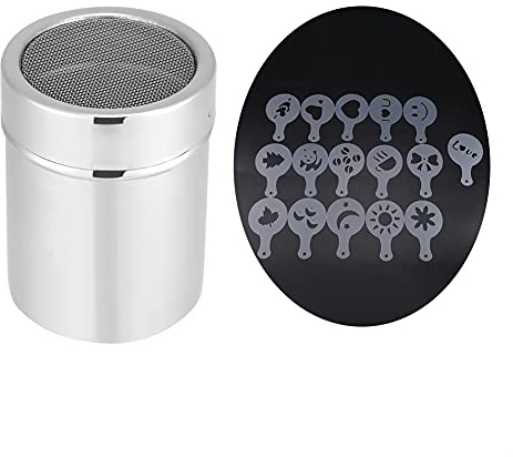 Stainless Steel Chocolate Shaker Cocoa Flour Coffee Sifter Art Stencil, Color Scissor Sugar Shaker with Lid for Coffee Cocoa Dredges, Coffee Sifter Sprinkler Dredgers for(16
